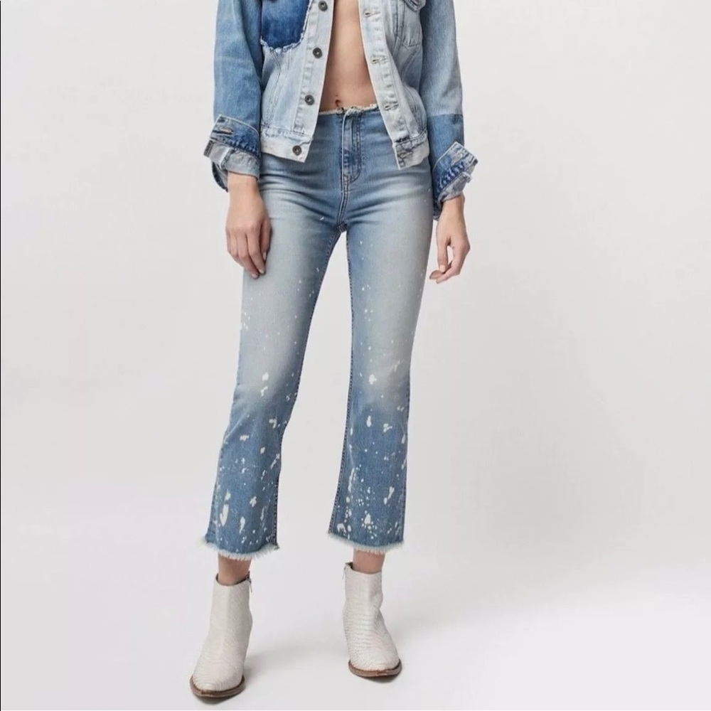Free People Cropped Bootcut Bleach Splatter